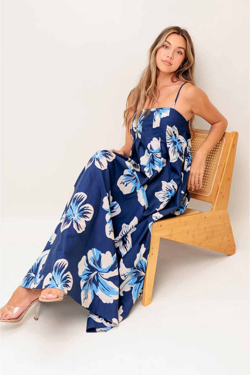 Navy Printed Woven Maxi Dress front