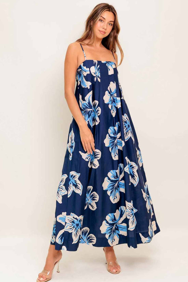 Navy Printed Woven Maxi Dress