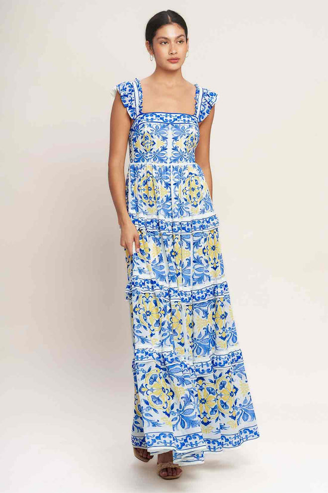 Blue Printed Maxi Dress