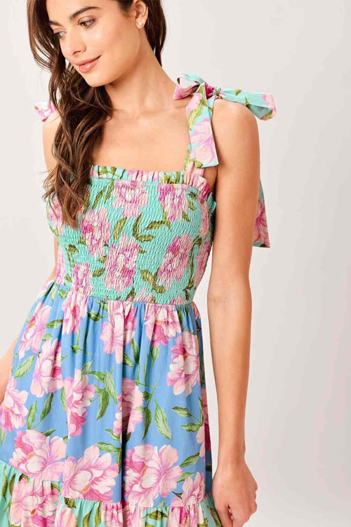 Printed Flower Tie Maxi Dress detail