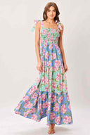 Printed Flower Tie Maxi Dress