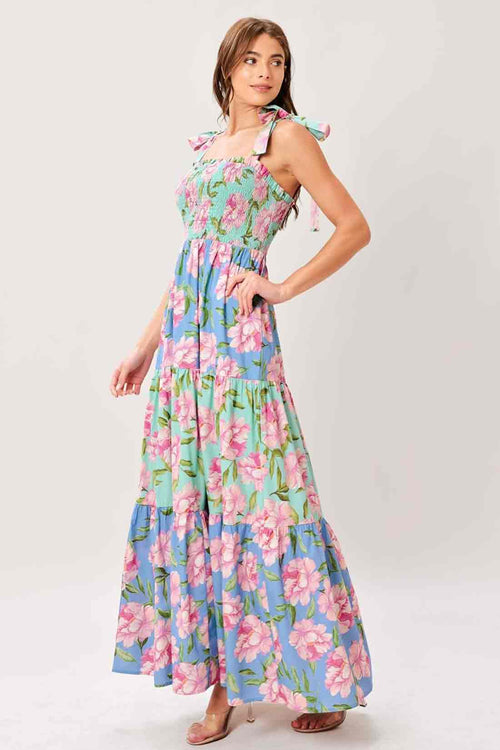 Printed Flower Tie Maxi Dress side