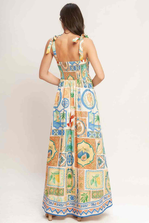 Printed Patch Tie Maxi Dress back