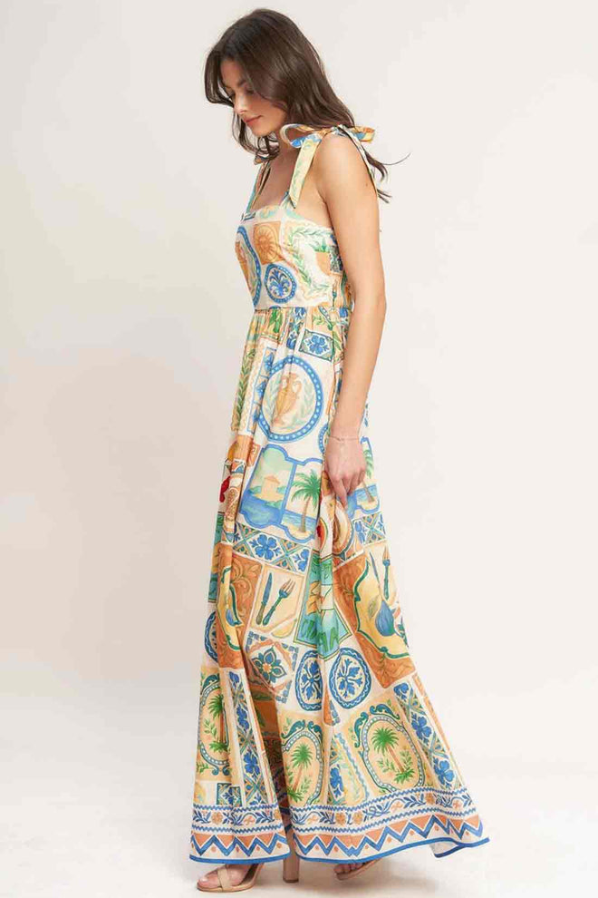 Printed Patch Tie Maxi Dress side
