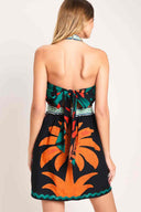 Printed Palms Halter Mini Dress back