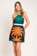 Printed Palms Halter Mini Dress