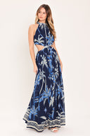 Navy Printed Cutout Maxi Dress side