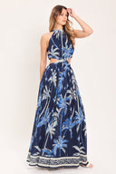 Navy Printed Cutout Maxi Dress side