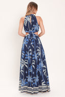 Navy Printed Cutout Maxi Dress back