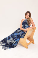 Navy Printed Cutout Maxi Dress
