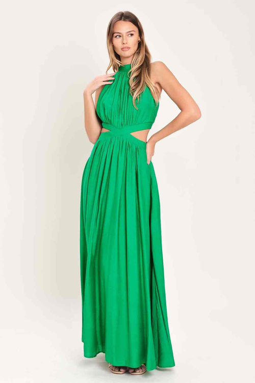 Green Cutout Halter Maxi Dress