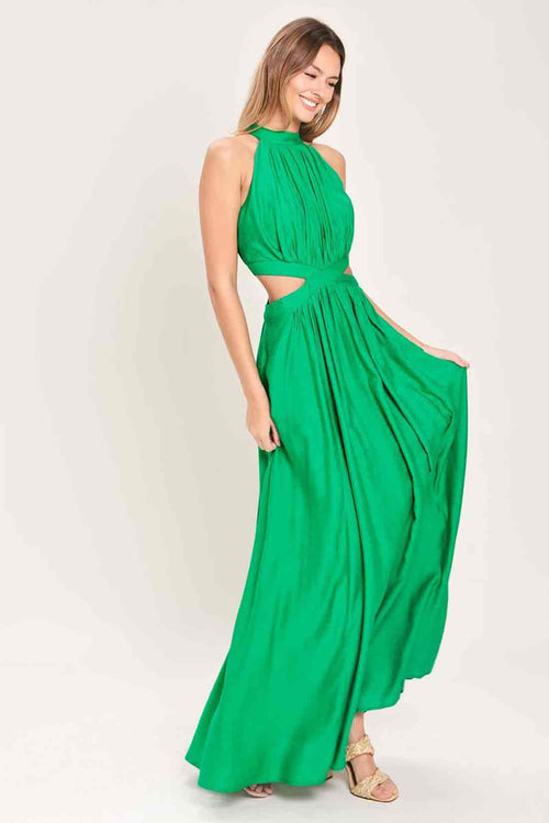 Green Cutout Halter Maxi Dress side