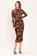 Burgundy Power Mesh Midi Dress