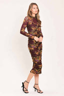 Burgundy Power Mesh Midi Dress side