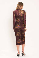 Burgundy Power Mesh Midi Dress back