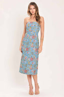 Slate Blue Jacquard Tube Midi Dress
