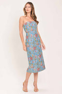 Slate Blue Jacquard Tube Midi Dress side