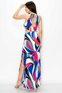 Allie Fuchsia Printed Cutouts Maxi Dress back