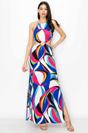 Allie Fuchsia Printed Cutouts Maxi Dress