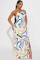 Ashley White Swirl Print Maxi Dress