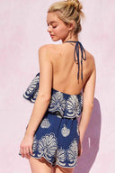 Navy Embroidery Romper back