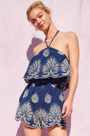 Navy Embroidery Romper