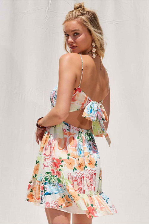 Printed Smocked Mini Dress back