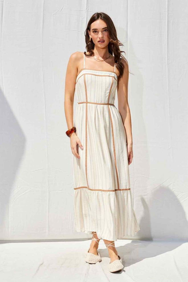 Taupe Striped Binding Maxi Dress