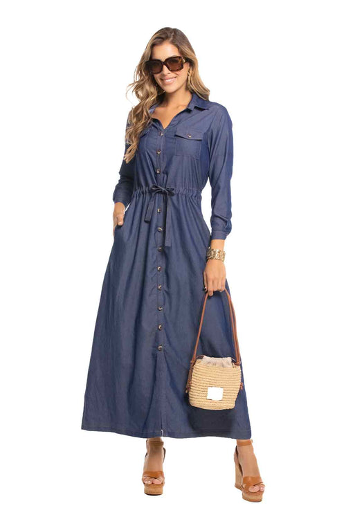 Denim Long Sleeve Maxi Dress