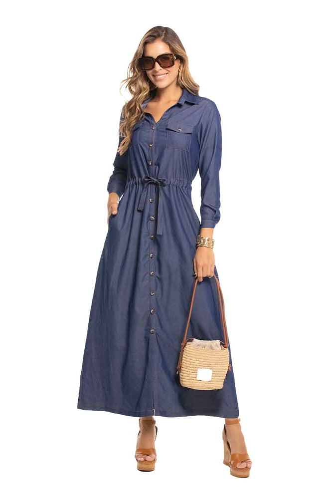 Denim Long Sleeve Maxi Dress