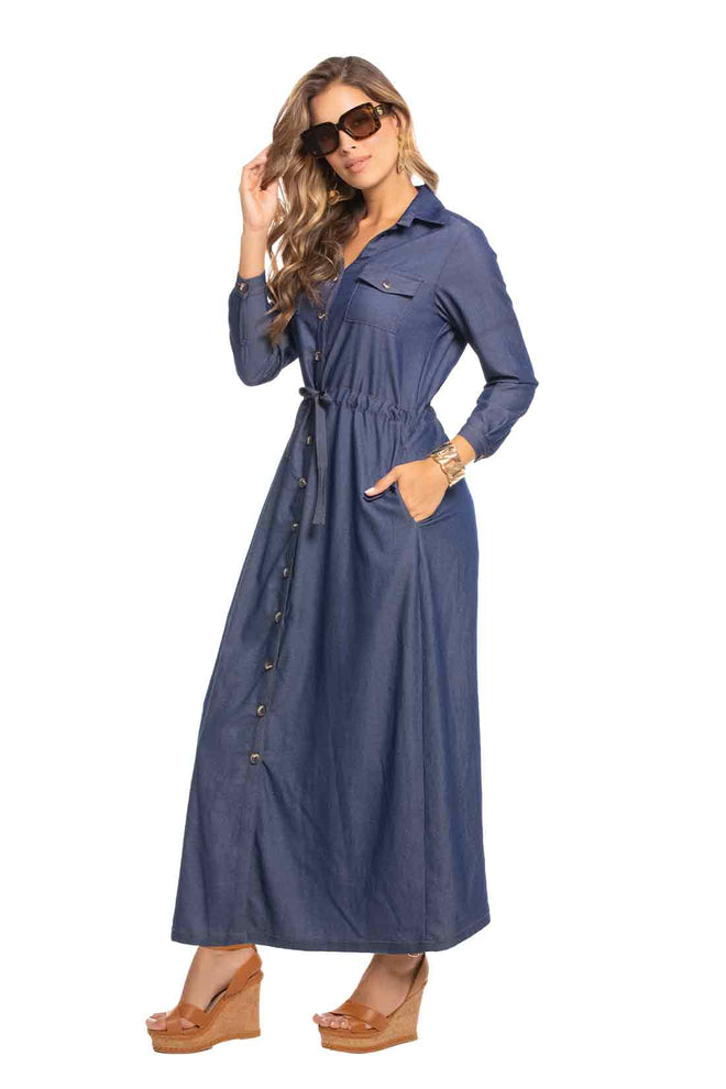 Denim Long Sleeve Maxi Dress side