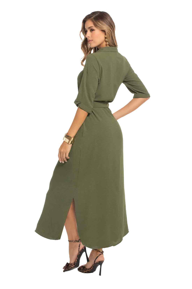 Green Long Sleeve Maxi Dress back