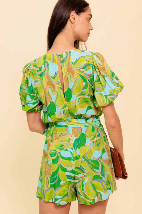 Green Printed Romper back