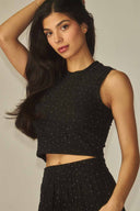 Black Rhinestone Crinkled Pants Set detail