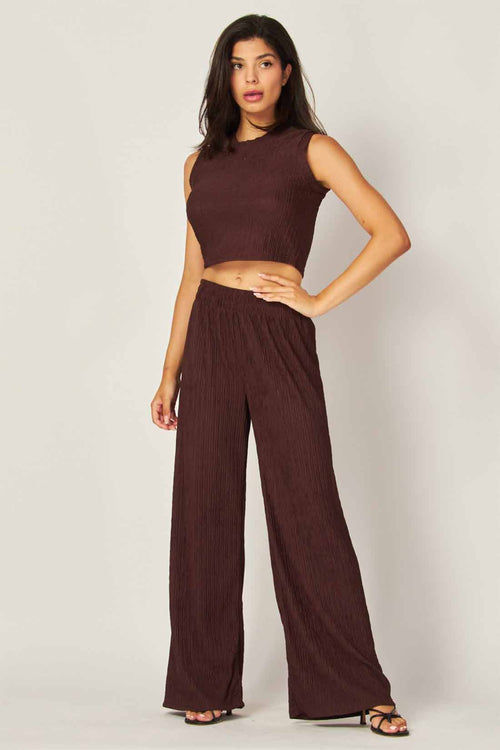 Espresso Crinkled Pants Set front