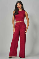 Red Crinkled Pants Set