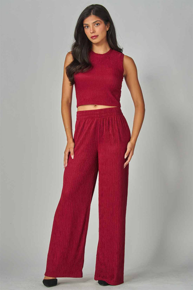 Red Crinkled Pants Set