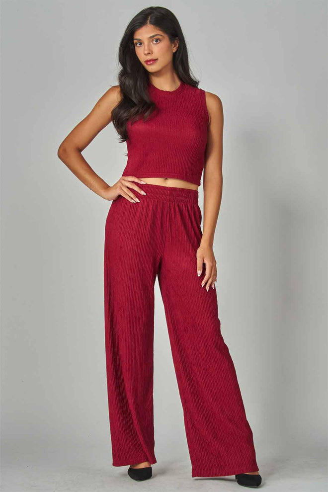 Red Crinkled Pants Set front