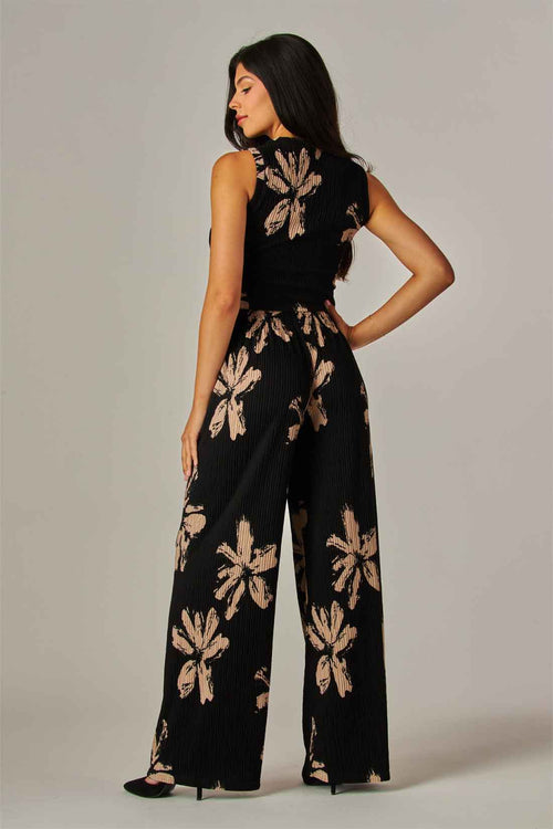 Black Floral Crinkled Pants Set back