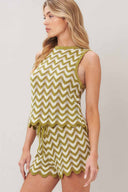 Olive Crochet Knit Shorts Set side