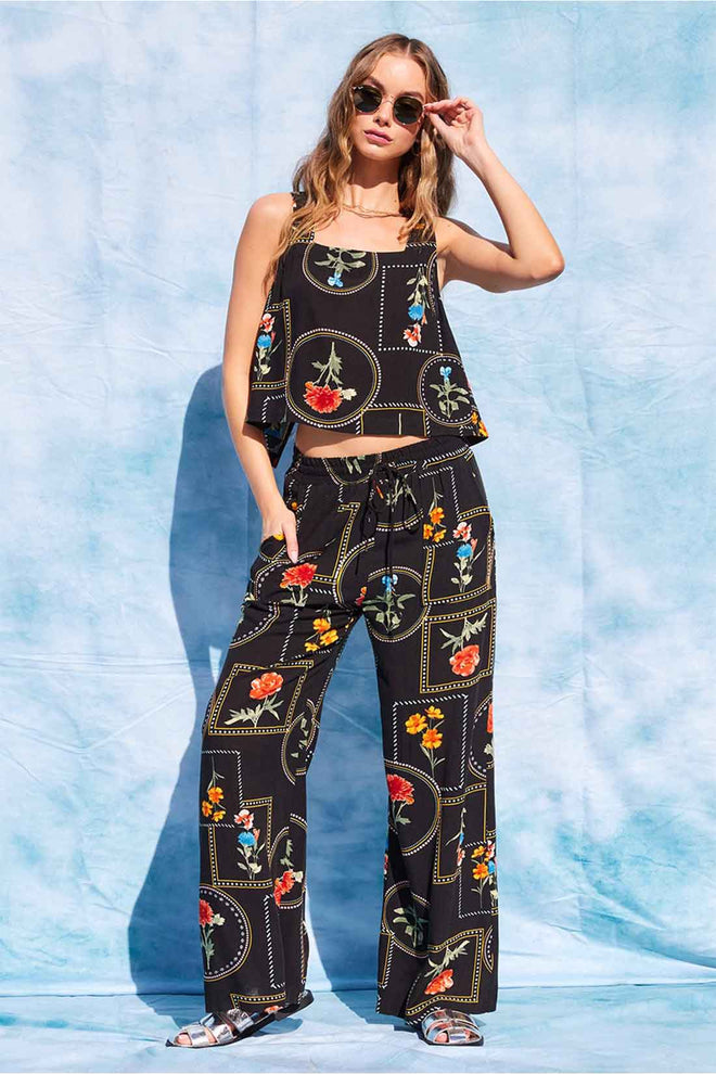 Printed Open Back Pants Set
