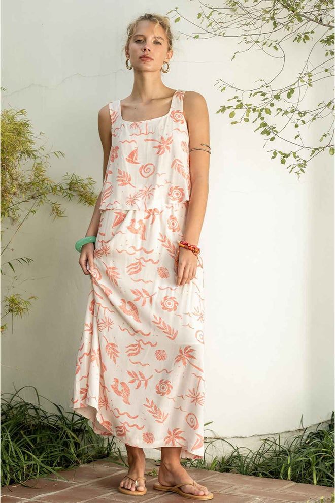 Pink Printed Maxi Skirt Set