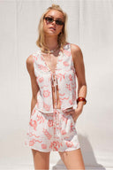 Pink Printed Tie Shorts Set