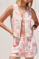 Pink Printed Tie Shorts Set front