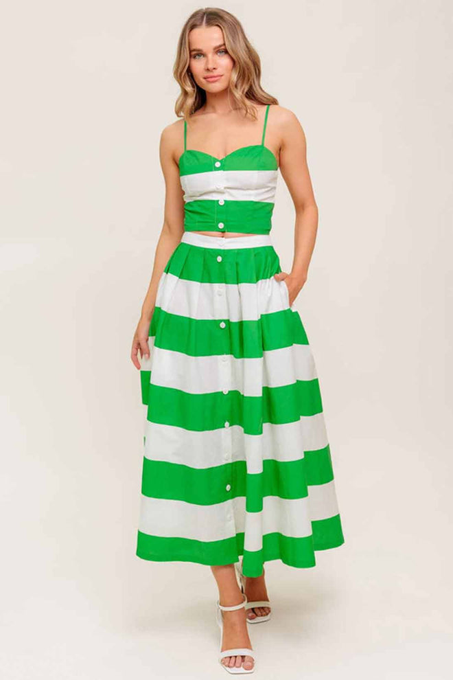 Green Striped Maxi Skirt Set