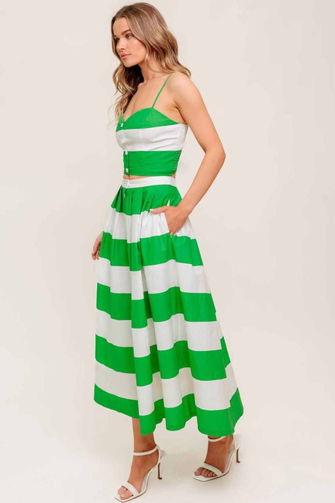 Green Striped Maxi Skirt Set side