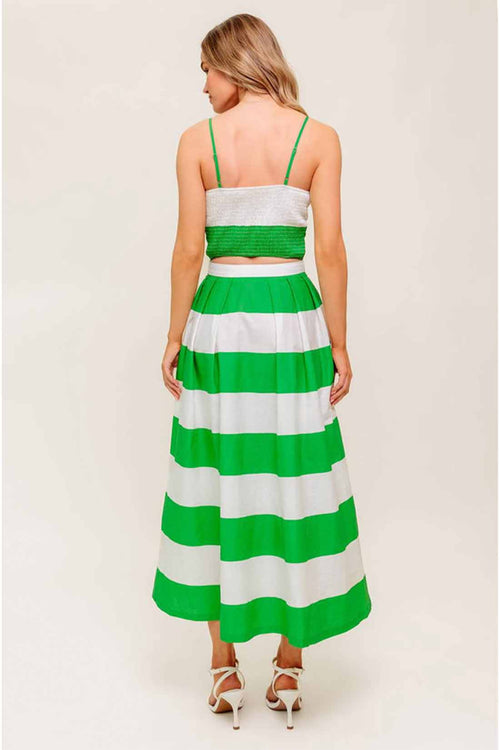 Green Striped Maxi Skirt Set back