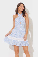 Denim White Printed Halter Dress