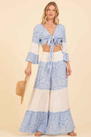 White Ocean Blue Stripe Pants Set