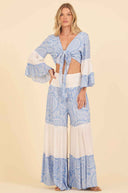 White Ocean Blue Stripe Pants Set front